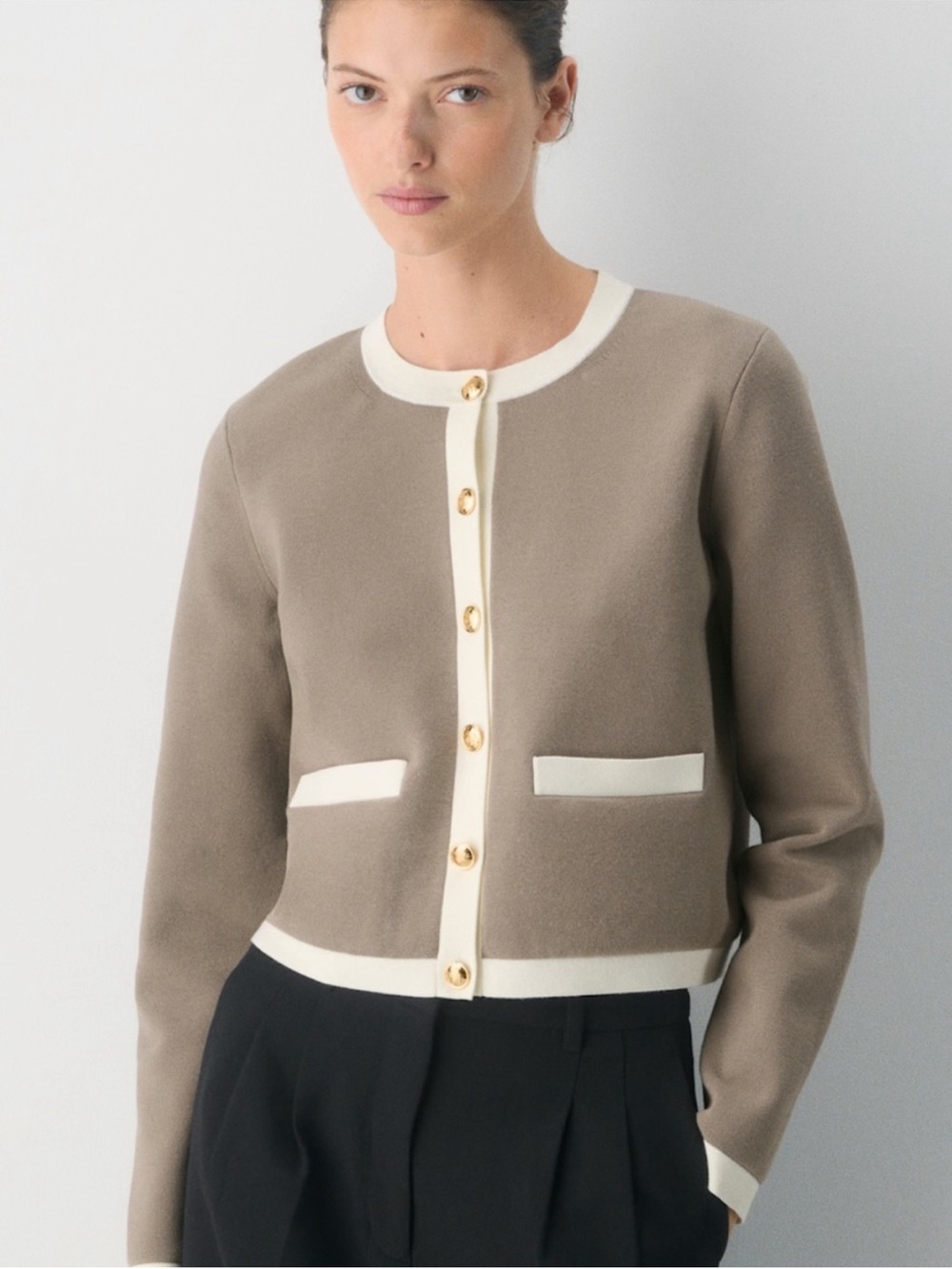 NWOT: Aritzia Taupe & Ivory Cardigan